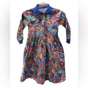 Handmade travel World stamps little girls dress